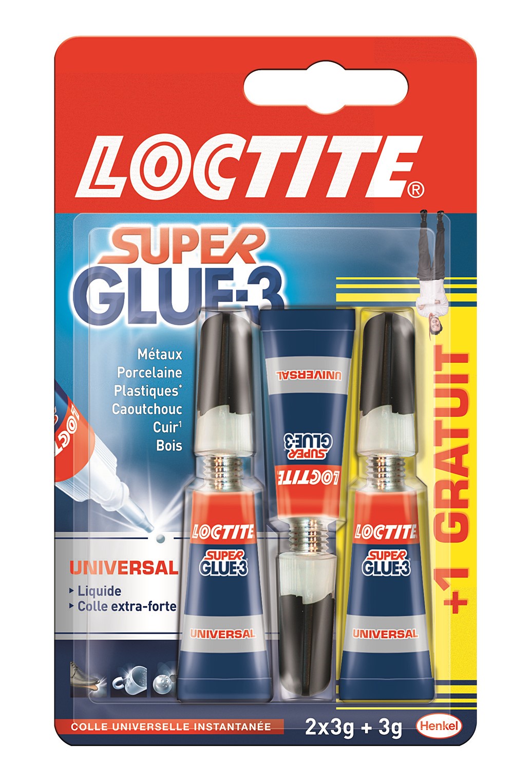 Colle SUPER GLUE-3 Liquide Universal - 3g - Lot de 2+1 Gratuit - LOCTITE